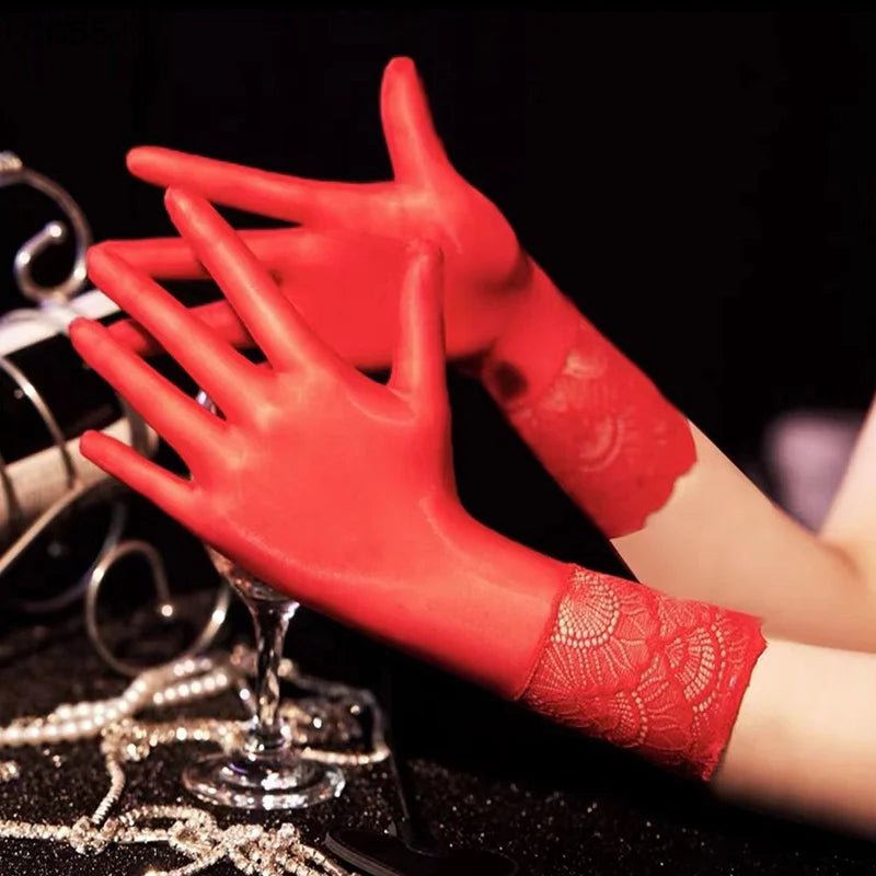 Women's Oil Glossy Ultra-Thin Elastic Wrist Gloves Fashion Wrist Gloves Qst