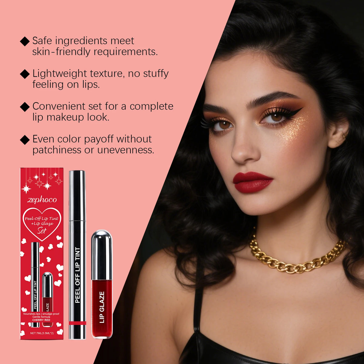 Cherry Red Lip Set – Peel-Off Lip Liner & Moisturizing Gloss Lip Makeup Set Qst