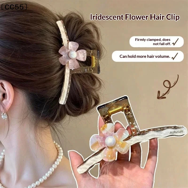 Iridescent Flower Hair Claw Clip – Strong Grip, Large Capacity Hair Claw Clip Qst