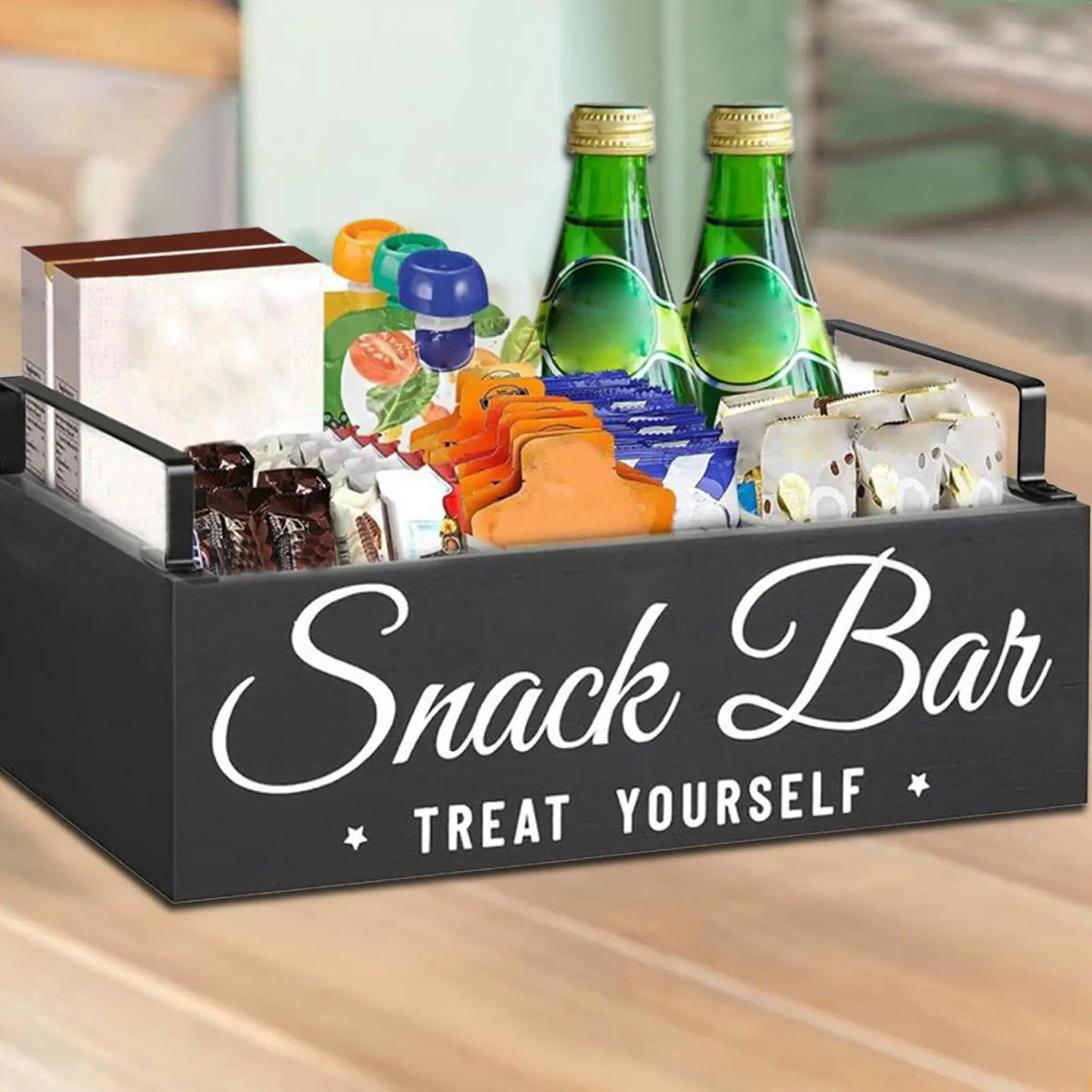 Wood Coffee Counter Organizer Sugar Basket with Handle Counter Storage Basket Qme