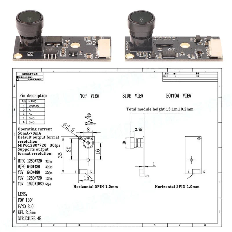 1080P HD USB Camera Module for 3D Printer | Fixed Focus Wide Angle USB Camera Module Qme