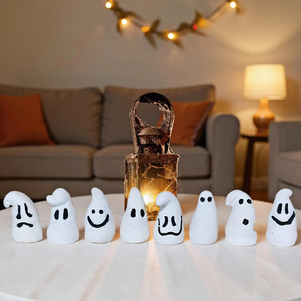 Halloween Glow-in-the-Dark Ghost Figurines Set of 8 Miniature Halloween Figurines Qme