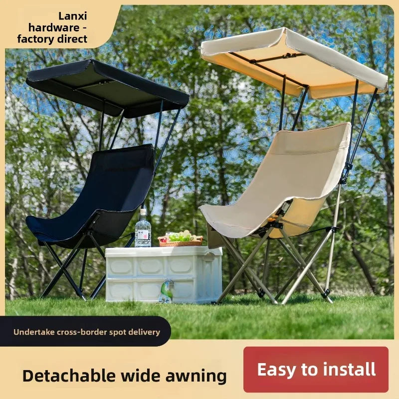 Folding Moon Chair with Umbrella Canopy – Portable High-Back Folding Camping Chair Qst