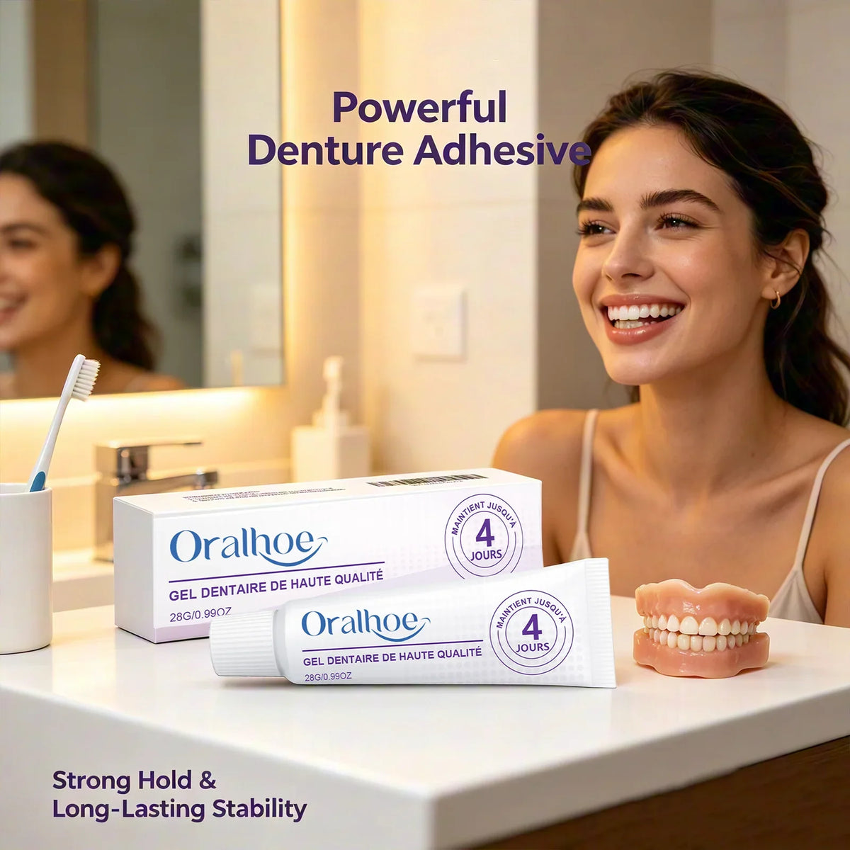 Oralhoe Denture Adhesive Gel – Long-Lasting Fixation for False Teeth Denture Adhesive Gel Qme