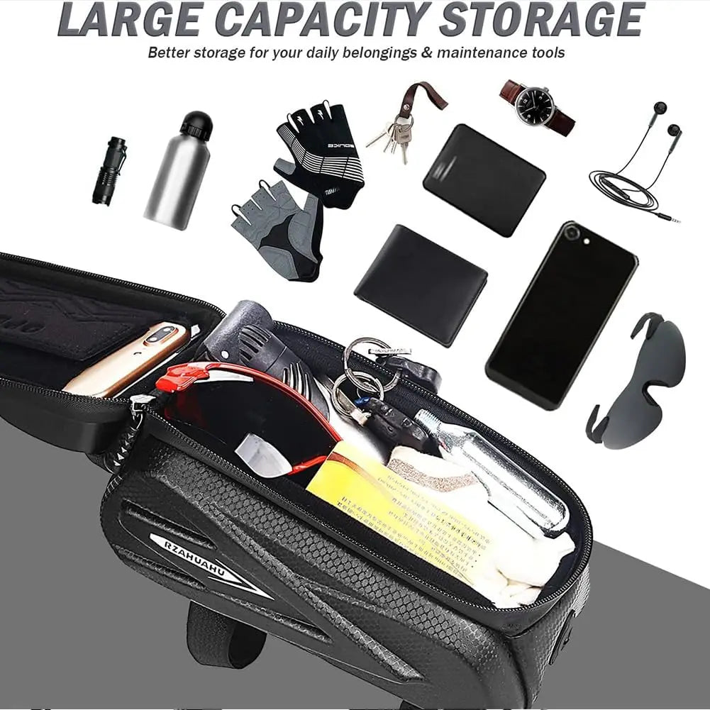 Waterproof Bike Frame Bag | Touch Screen Phone Mount Top Tube Bike Frame Bag Qme