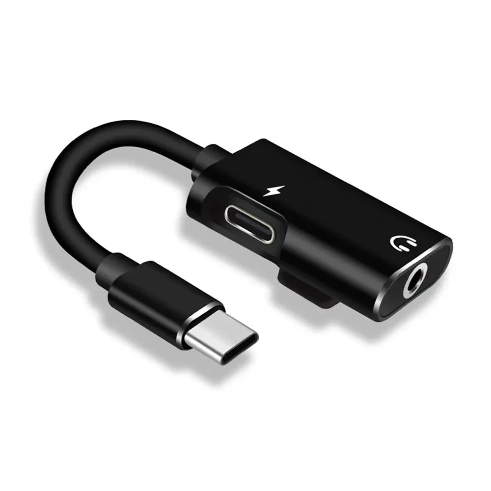 USB-C to 3.5mm Audio Splitter Headphone Adapter Cable Audio Splitter Adapter Qme Black