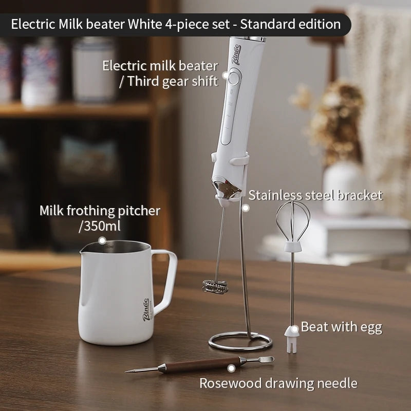 BINCOO Handheld Electric Milk Frother – Latte Foam Maker Milk Frother Qst White-4pcs A