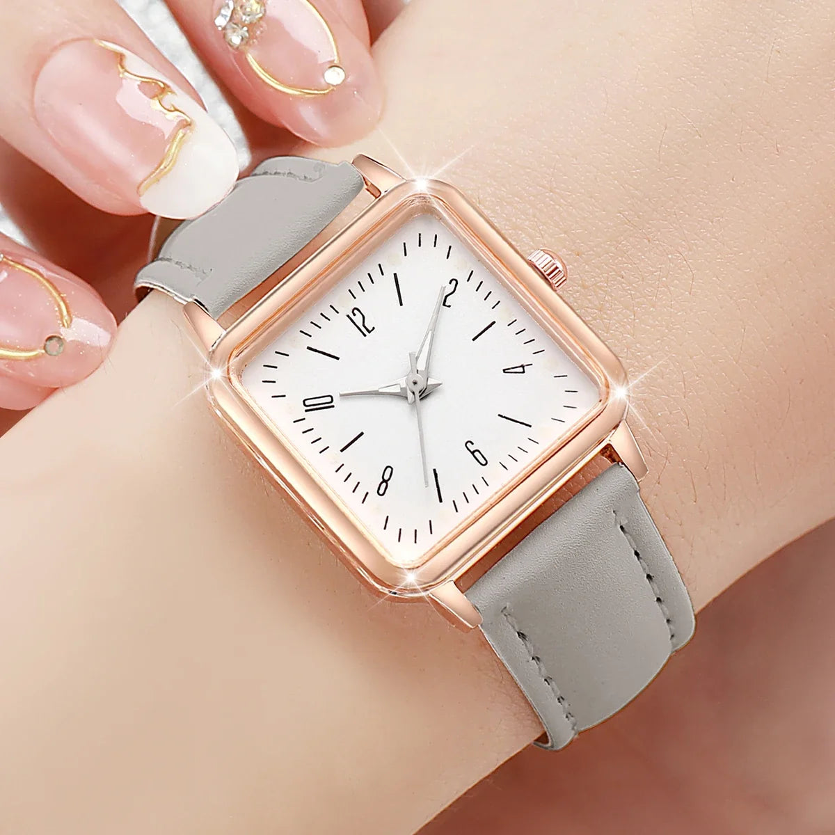 Women's Square Digital Watch Set 8PCS – Alloy Belt | Qme Digital Watch Set Qme