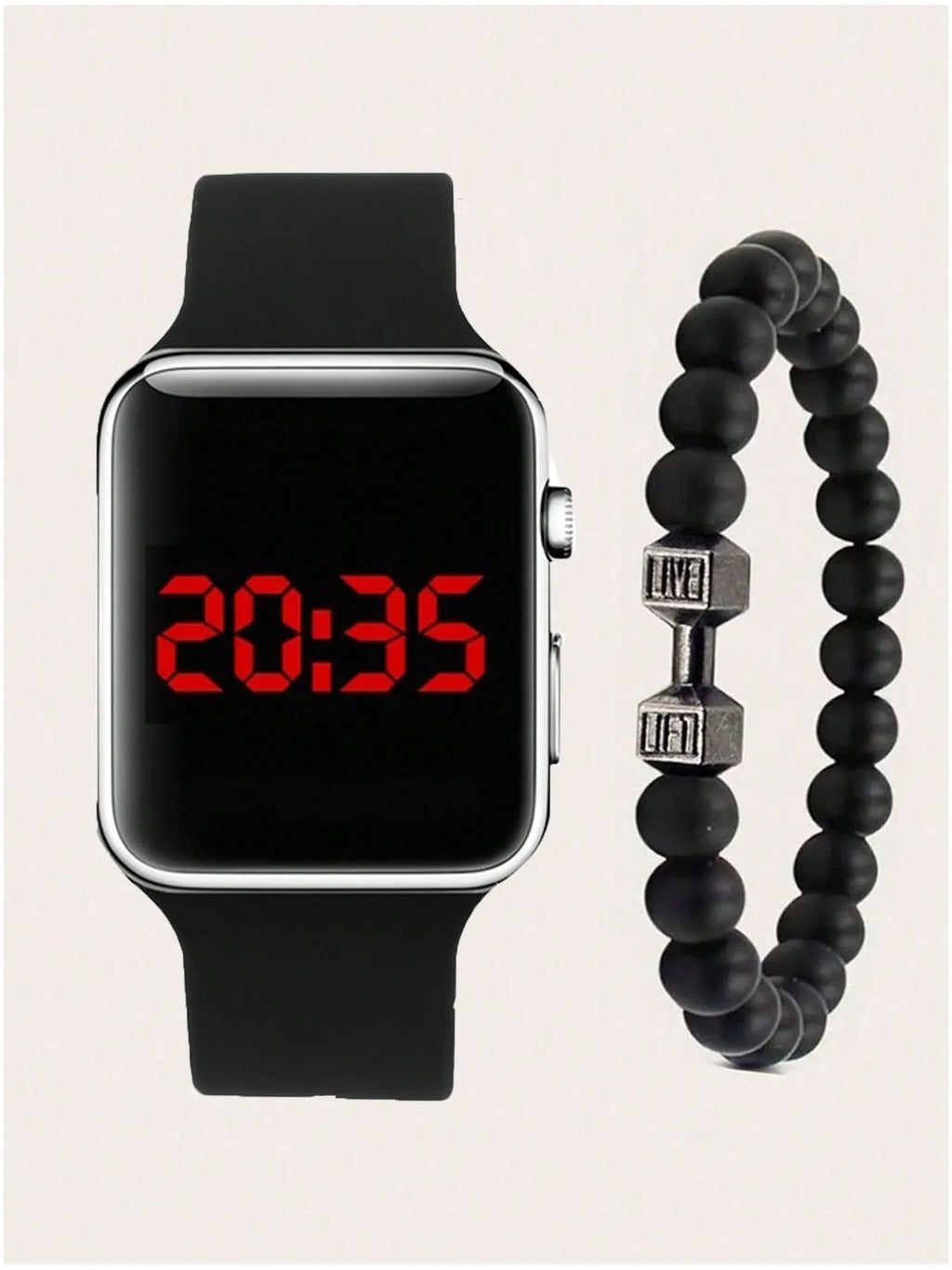 2-Pack Unisex Square LED Watch Set – Trendy Casual Style LED Digital Watch Qme