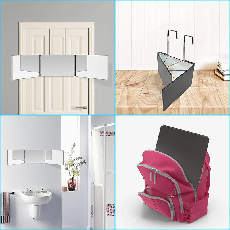 360° Trifold Travel Makeup Mirror with Adjustable Hook Trifold Vanity Mirror Qst