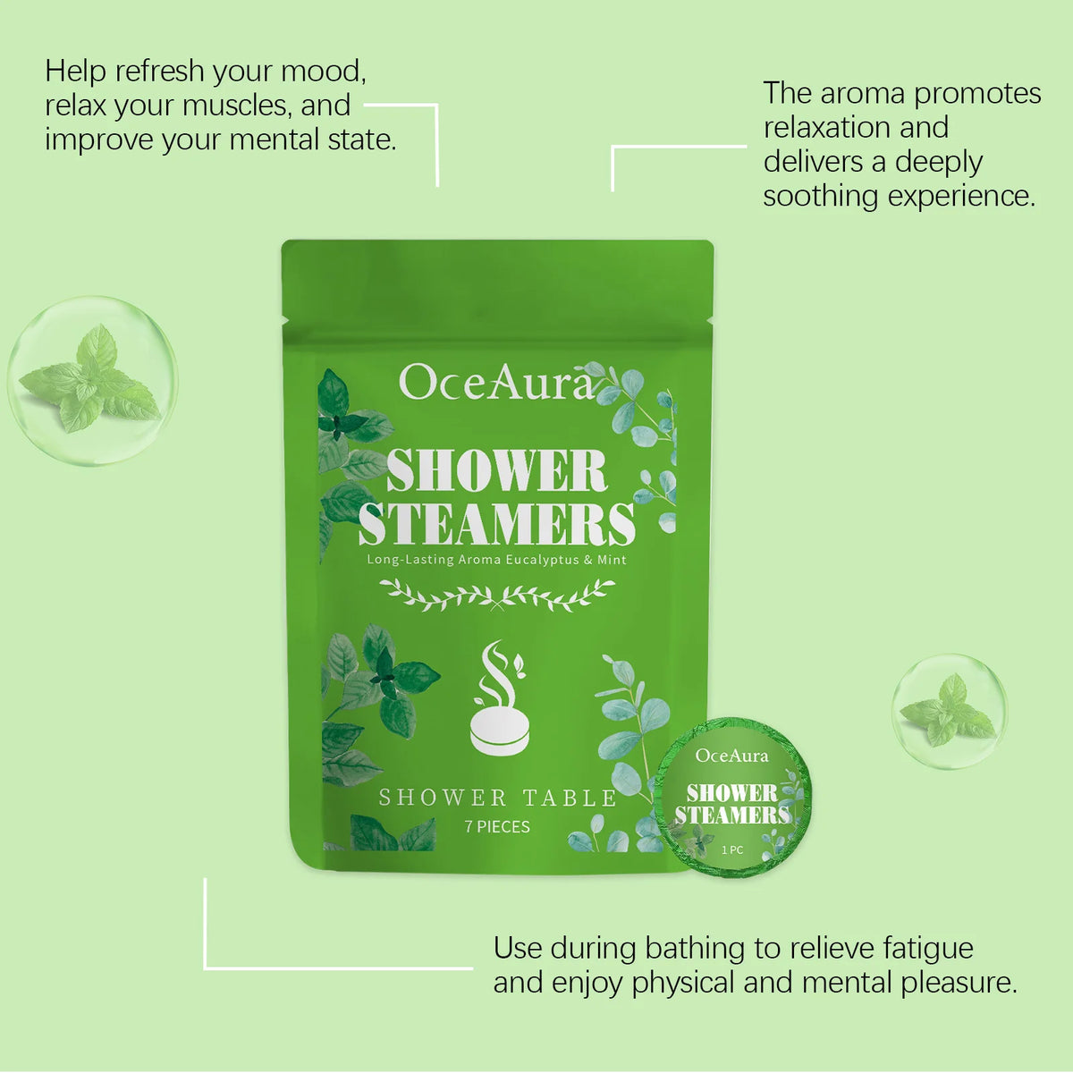 OceAura Cooling Mint Bath Fizzies – 7-Piece Aromatherapy Set Aromatherapy Bath Fizzies Qst