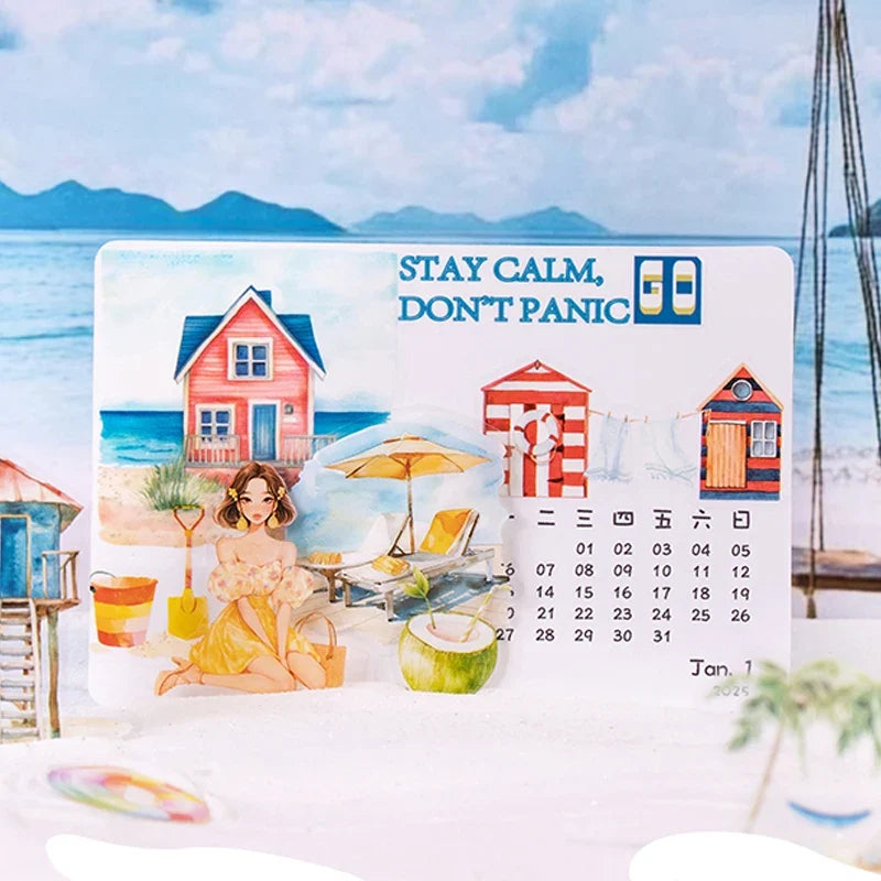 Vacation Girl Scenery PET Stickers – Journal & Collage Decor Decorative Sticker Pack Qme