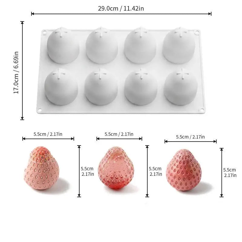 8-Cavity Strawberry Mousse Cake Silicone Mold | Chocolate & Pudding Silicone Baking Mold Qme A