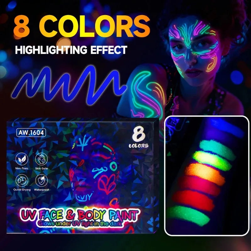 Colorful Luminous Face Paint Pens – 8-Color Set for Kids Face Paint Pen Set Qme 8 colors