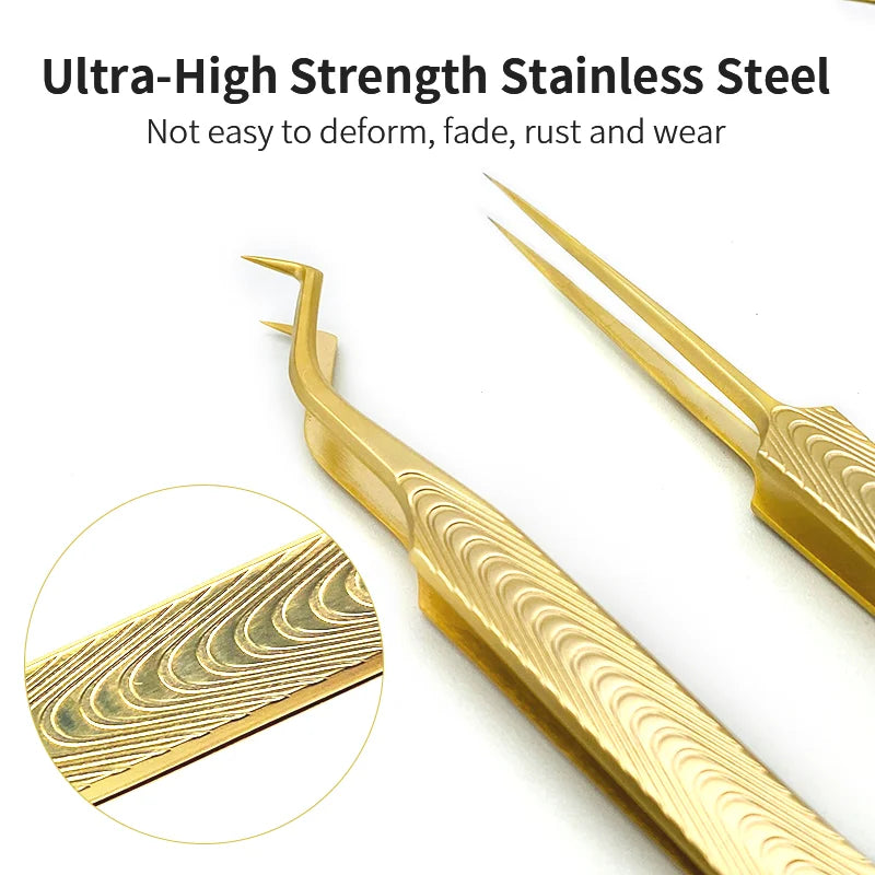 NATUHANA Anti-Static Eyelash Extension Tweezers Gold Eyelash Extension Tweezer Qme