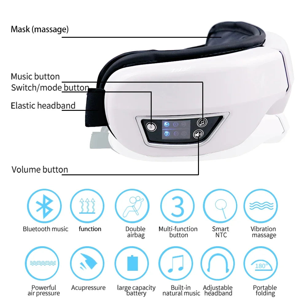 6D Smart Eye Massager – Bluetooth Airbag Vibration Mask Eye Massager Mask Qst