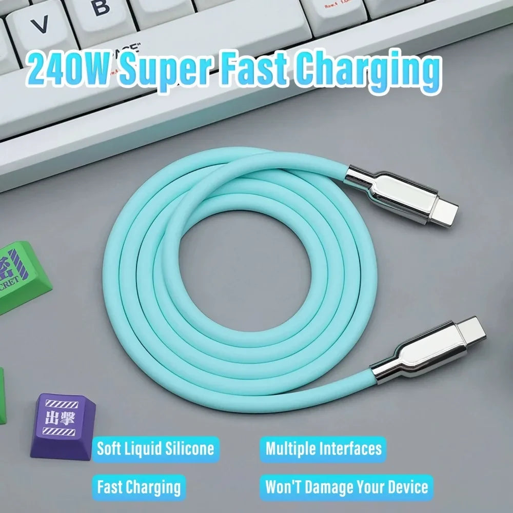 240W USB-C Liquid Silicone Fast Charging Cable – 6 Colors USB-C Charging Cable Qme