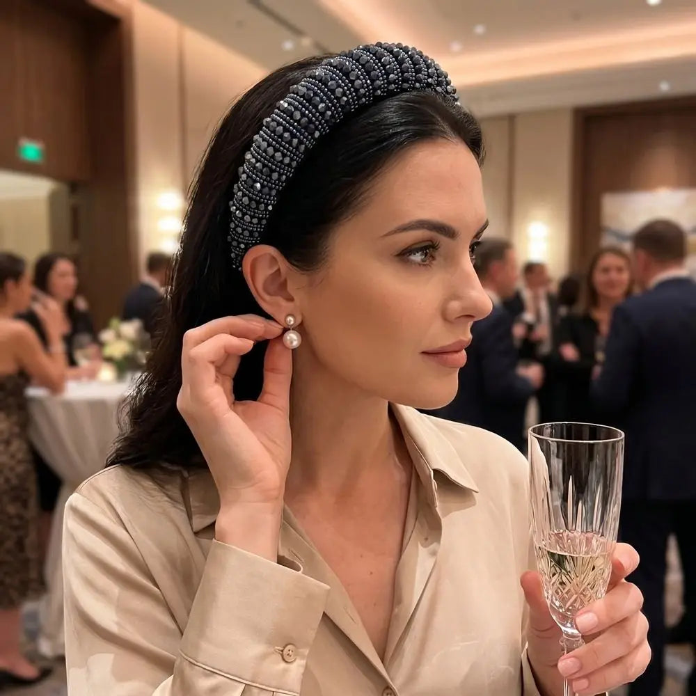 Baroque Crystal Headband – Elegant Beaded Sponge Hair Accessory Crystal Headband Qme