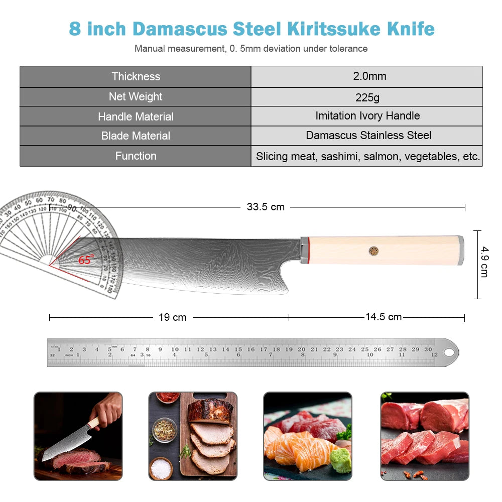 XITUO 8" Damascus Steel Kiritsuke Gyuto Chef Knife | Ivory Handle Damascus Chef Knife Qst