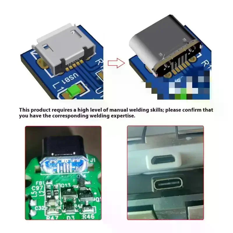 USB Type-C Female PCB Solder Repair Adapter – DIY Connector 2pk PCB Solder Connector Qme