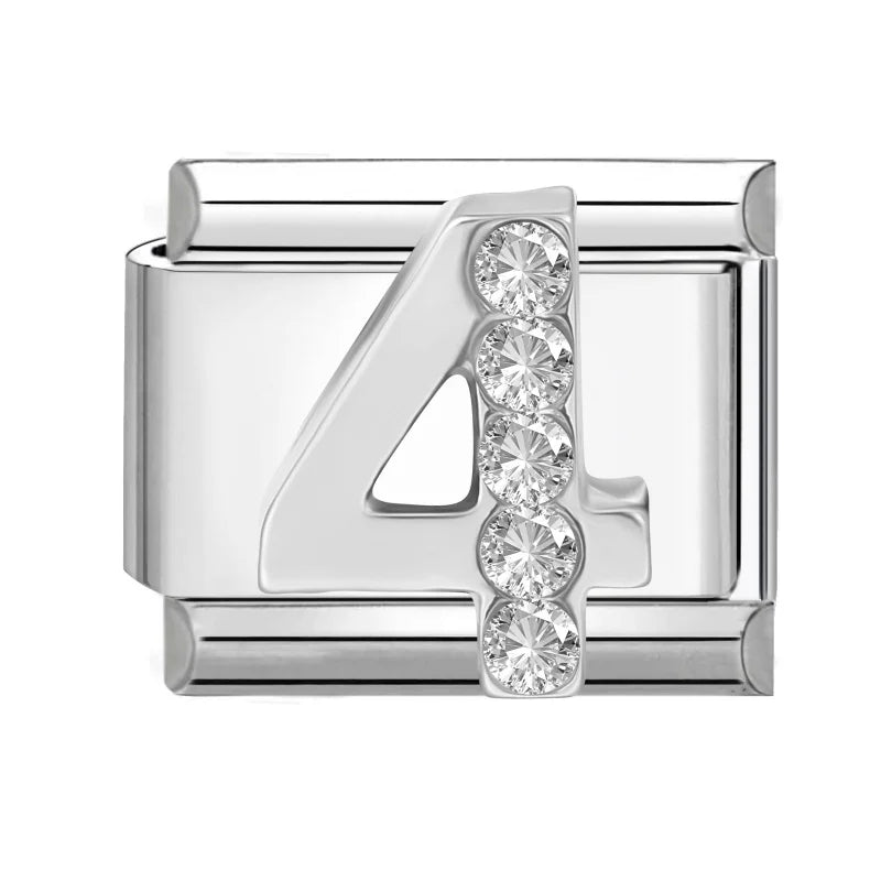 Zircon Number Italian Charm Links 0-9 | Stainless Steel DIY