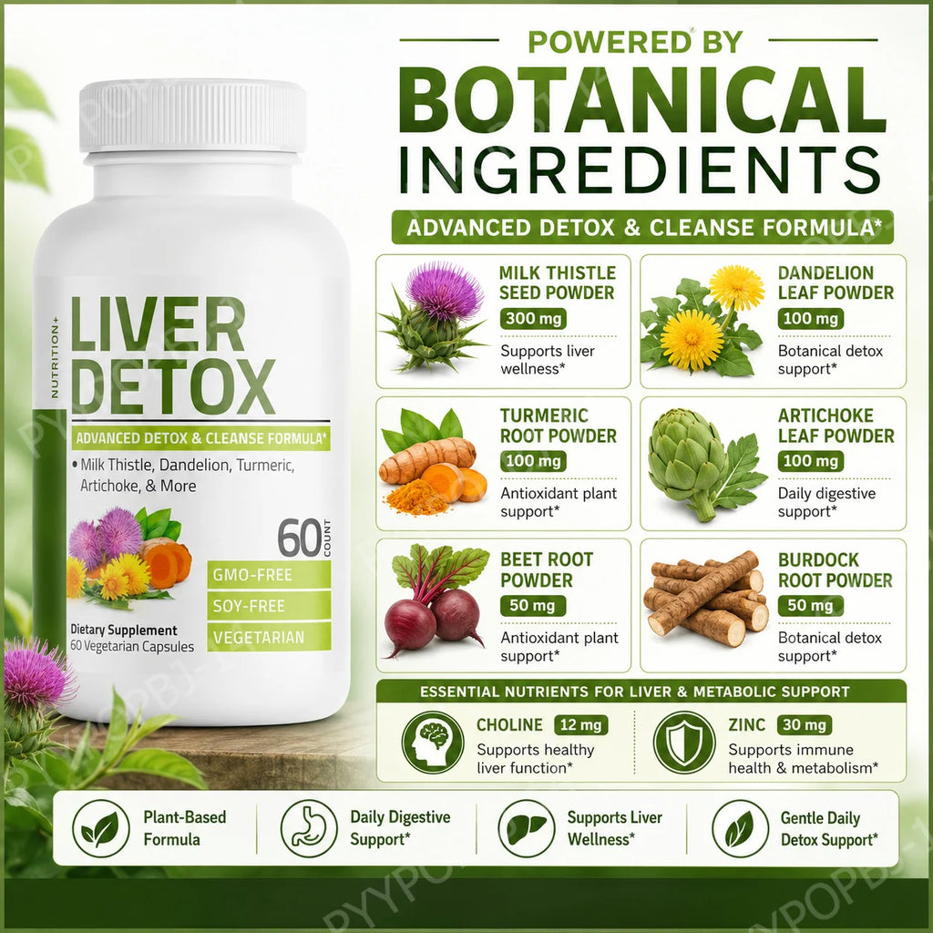 Liver Detox 60 Capsules – Milk Thistle & Dandelion Extract Herbal Supplement Qst