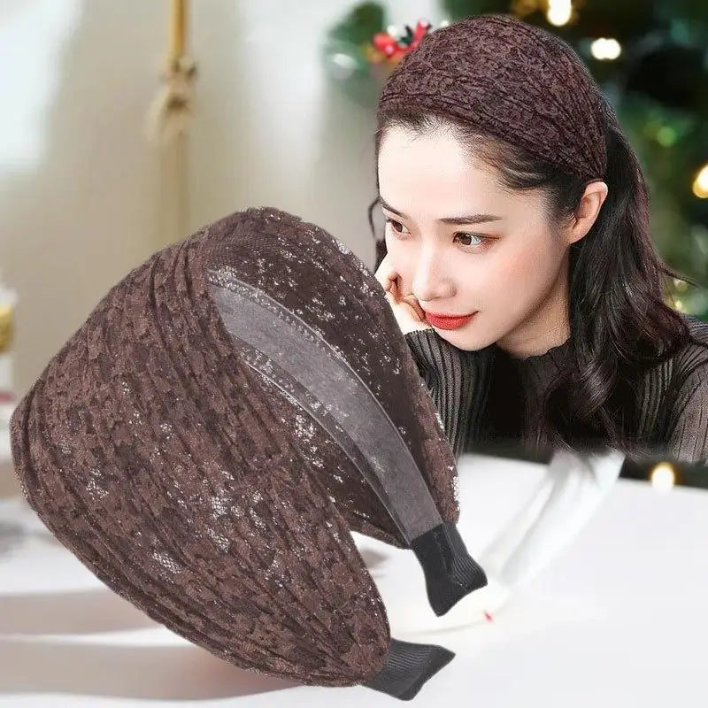 Flower Lace Mesh Wide Hoop Headband for Women Lace Hoop Headband Qme