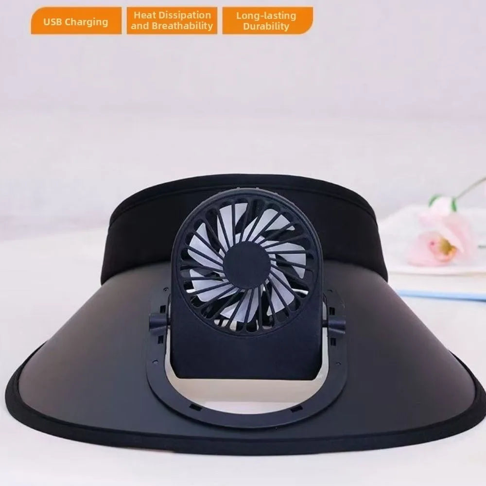 USB Rechargeable Cooling Fan Hat – Breathable Wide Brim Sun Cap Cooling Fan Hat Qme