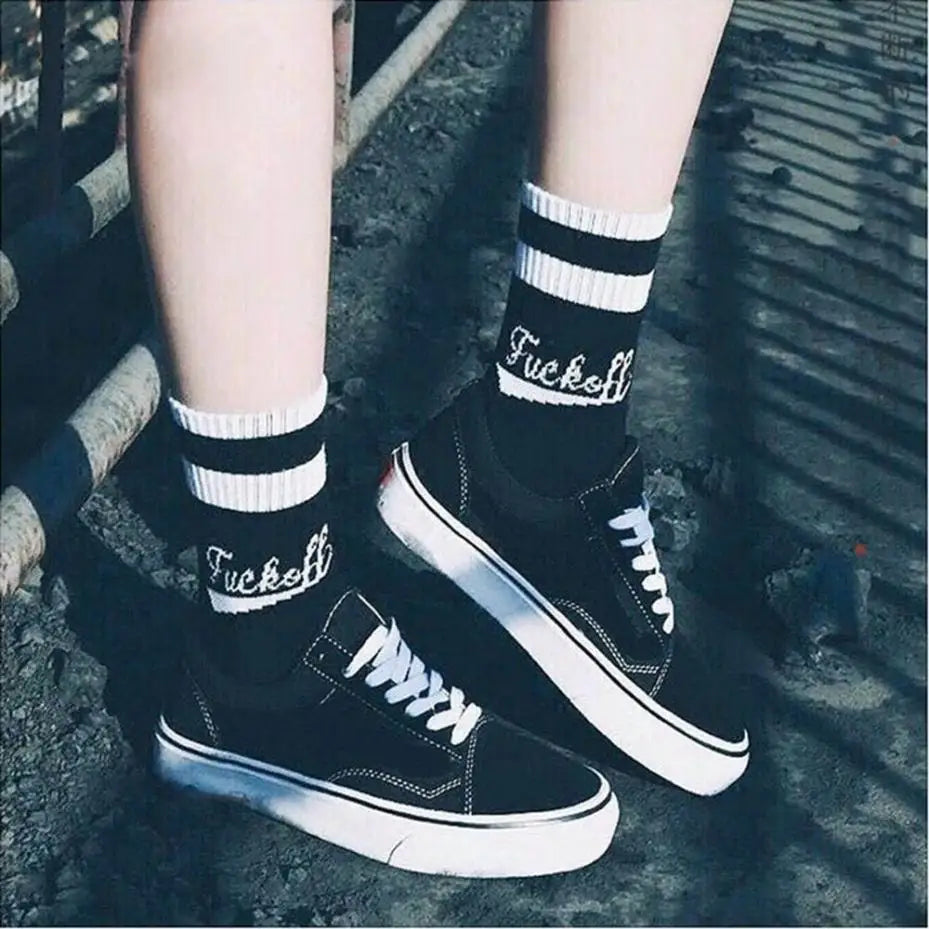 Cotton Skateboard Socks | Letter Print Casual Sports Hosiery Graphic Crew Socks Qme