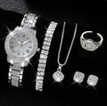 Women's Luxury Rhinestone Quartz Analog Watch | Hip Hop Style Women's Fashion Watch Qme Silver set
