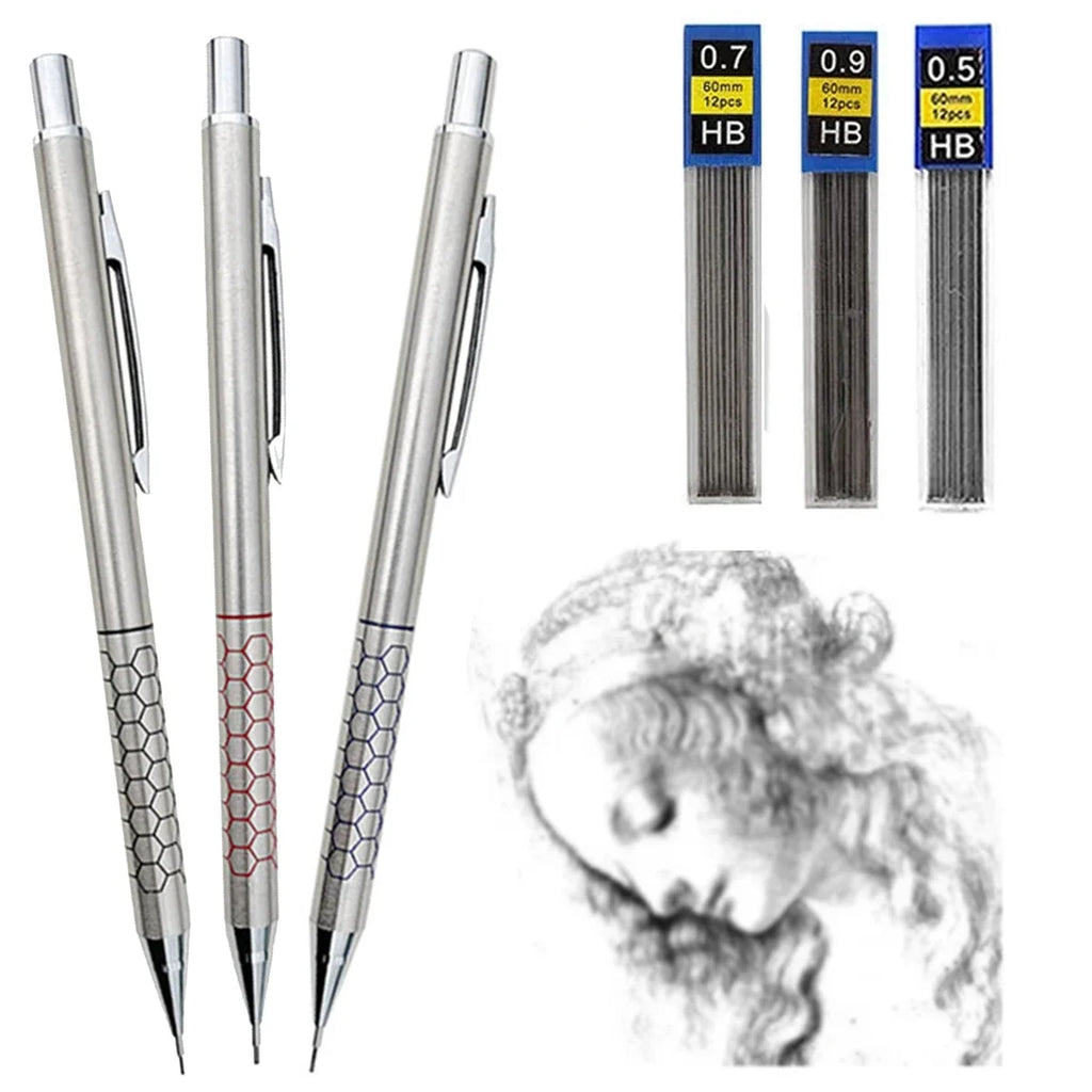 Metal Mechanical Pencil with Eraser | HB Lead Art & Sketch Set Mechanical Pencil Set Qme