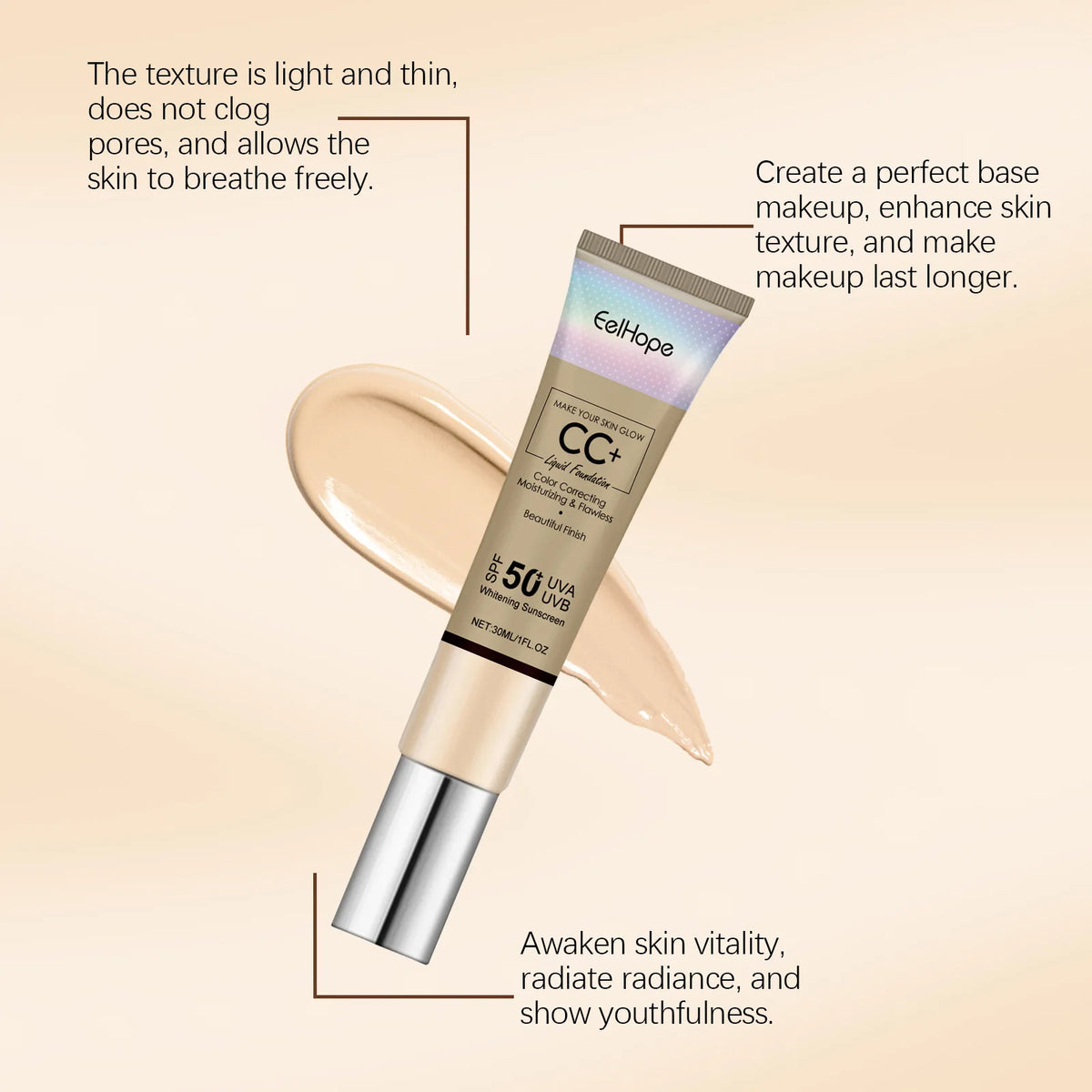 Eelhope CC Cream SPF 50 – Brightening, Lightweight & Smoothing CC Cream Qst