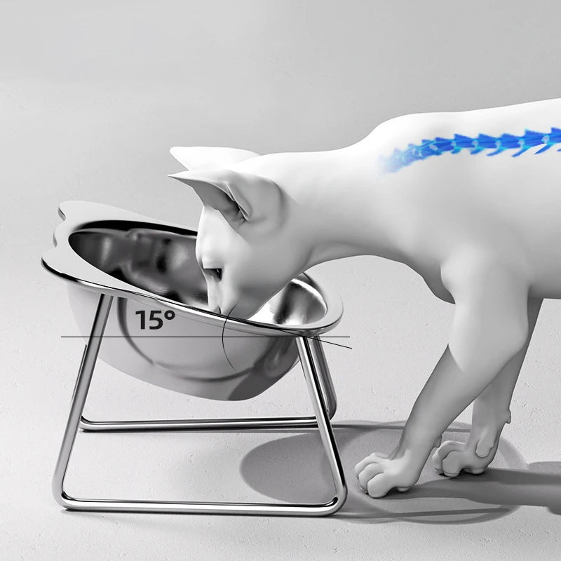 15° Elevated Tilted Cat Bowl – 304 Stainless Steel Pet Dish Elevated Pet Bowl Qst Default Title
