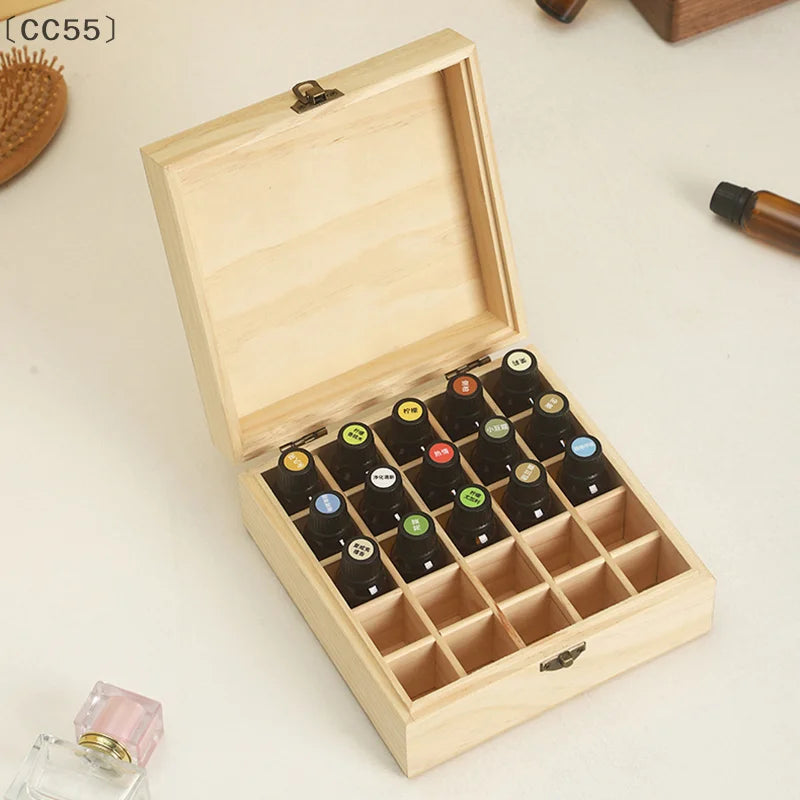 Wooden Essential Oil Box – 12 or 25 Slot Aromatherapy Organizer Essential Oil Organizer Qst