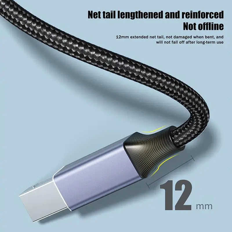 USB-C to USB-B 2.0 Braided Printer Cable | High-Speed 480Mbps USB Printer Cable Qme
