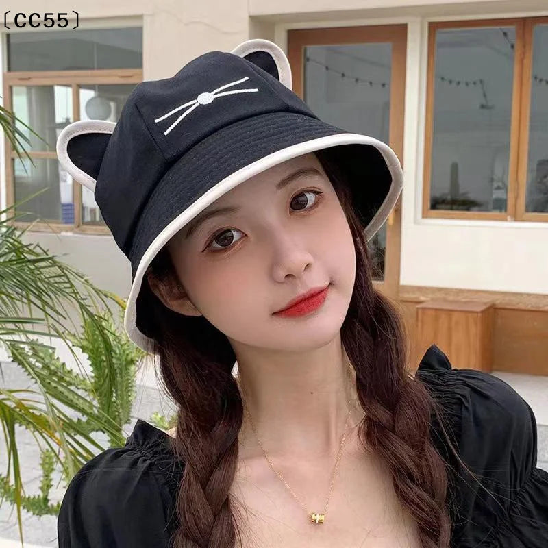 Women's Cat Ear Bucket Hat – Sun Protection Street Style Bucket Hat Qst