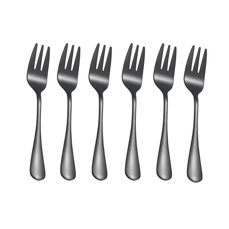 Stainless Steel Fruit & Dessert Forks Set | Elegant Mini Cutlery Dessert Fork Set Qme black