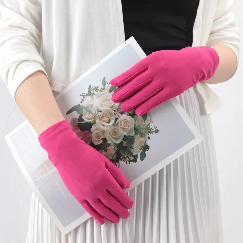 Women's Ceremonial Elastane Gloves – Elegant Solid Fashion Ceremonial Fashion Gloves Qme Rose Red