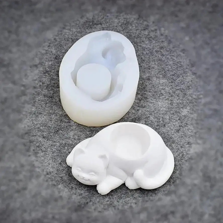 Cute Cat Silicone Mold – Concrete Flower Pot & Candle DIY Silicone Craft Mold Qme