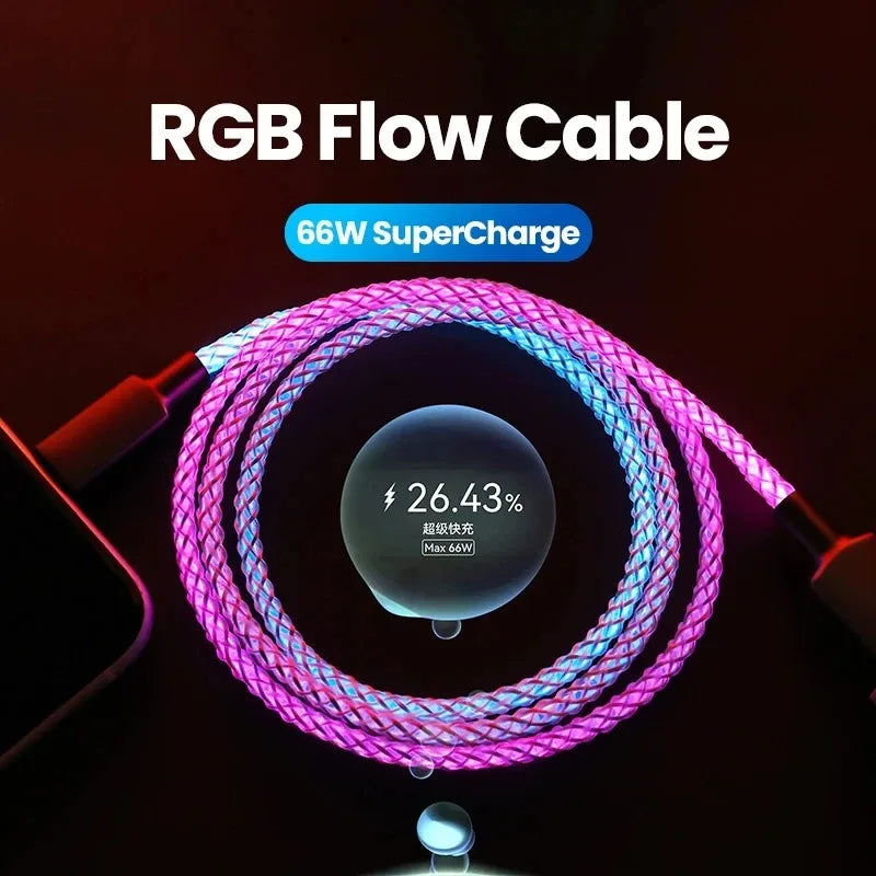 RGB LED Fast Charging Cable 66W – iPhone & Samsung LED Charging Cable Qme