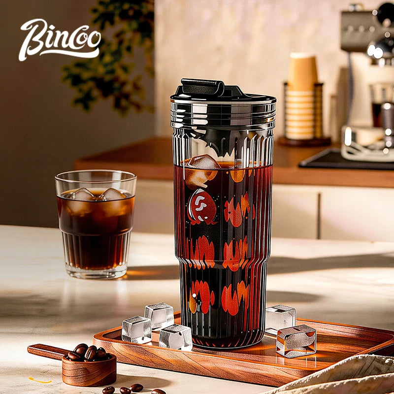 Bincoo Ribbed Glass Cold Brew Tumbler with Filter Cold Brew Tumbler Qst WHITE >600ML
