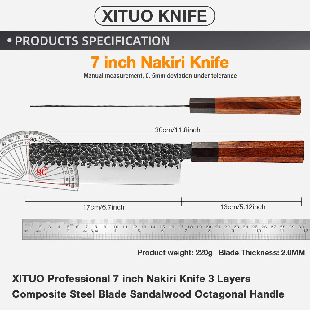 7-Inch Nakiri Knife – Japanese High Carbon Steel Chef Knife Nakiri Chef Knife Qst