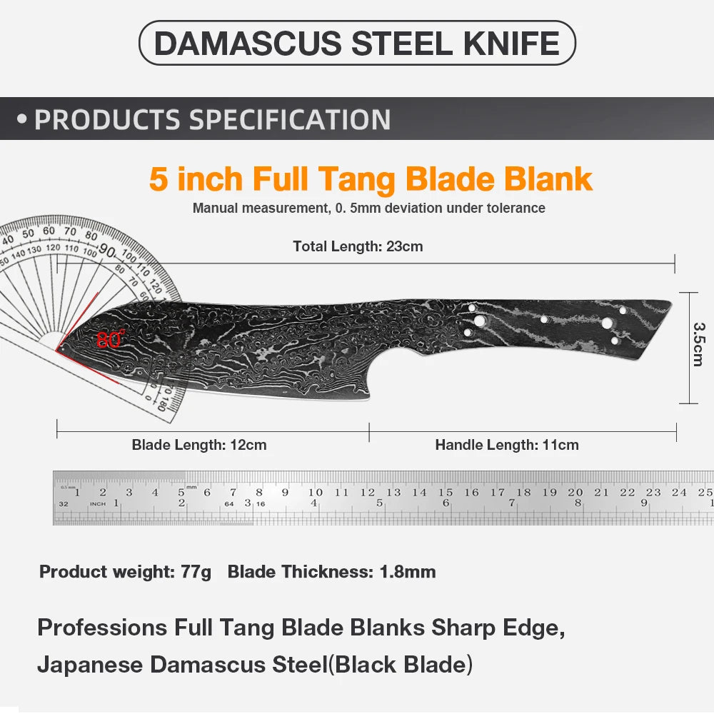 Damascus Steel Santoku Knife Blank – Full Tang DIY Knife Making Knife Blank Qst