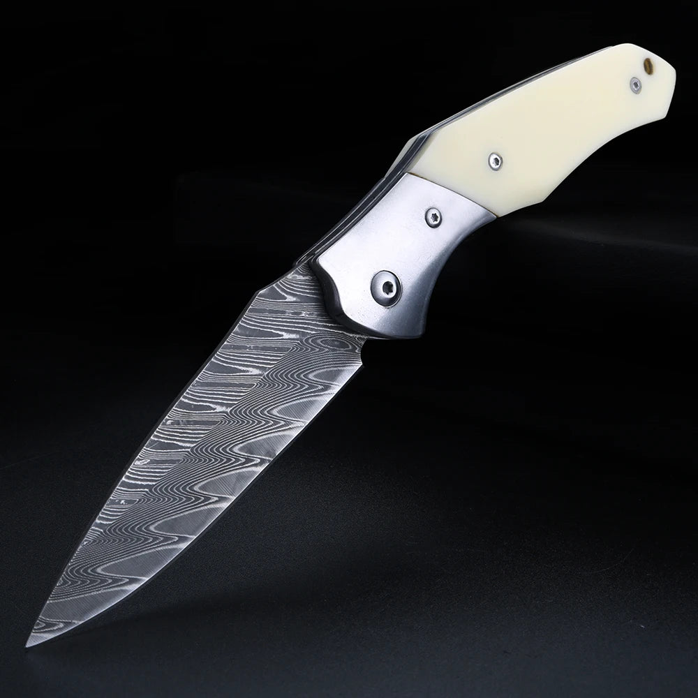 XUANFENG Damascus VG10 Folding Knife – Camping & Outdoor Damascus Folding Knife Qst