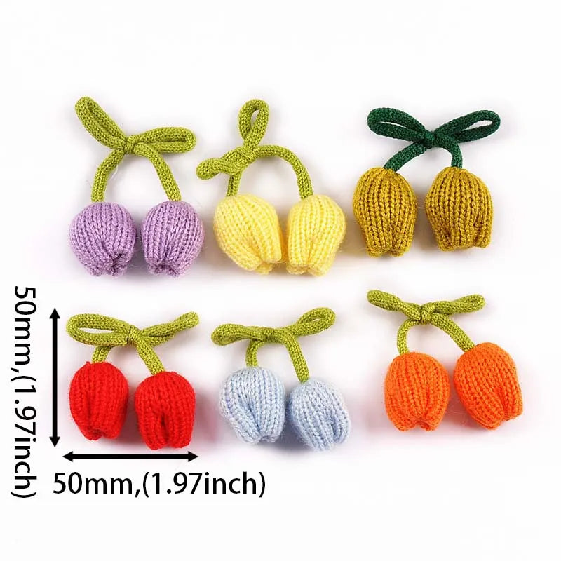 Tulip Knitting Flowers 50mm DIY Embellishments – 6pcs DIY Craft Embellishments Qme