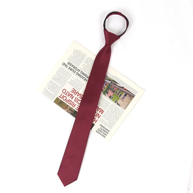 Solid Skinny Zipper Necktie for Men & Women | Wedding Tie Zipper Necktie Qme Burgundy