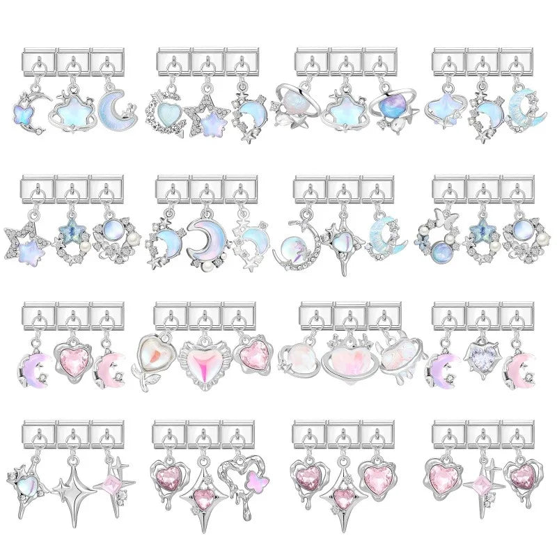 Blue Moon Heart Starfish Italian Charm Links | Modular Bracelet Modular Charm Links Qme