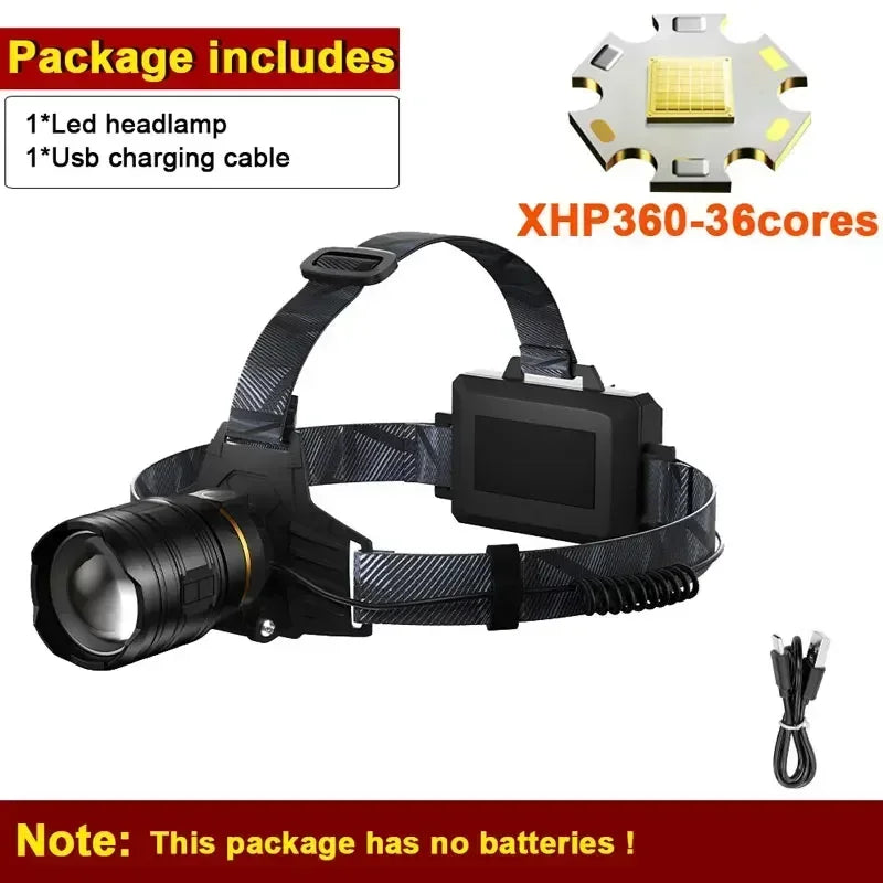XHP360 LED Headlamp USB Rechargeable Zoomable 18650 Head Torch LED Headlamp Qst without battery