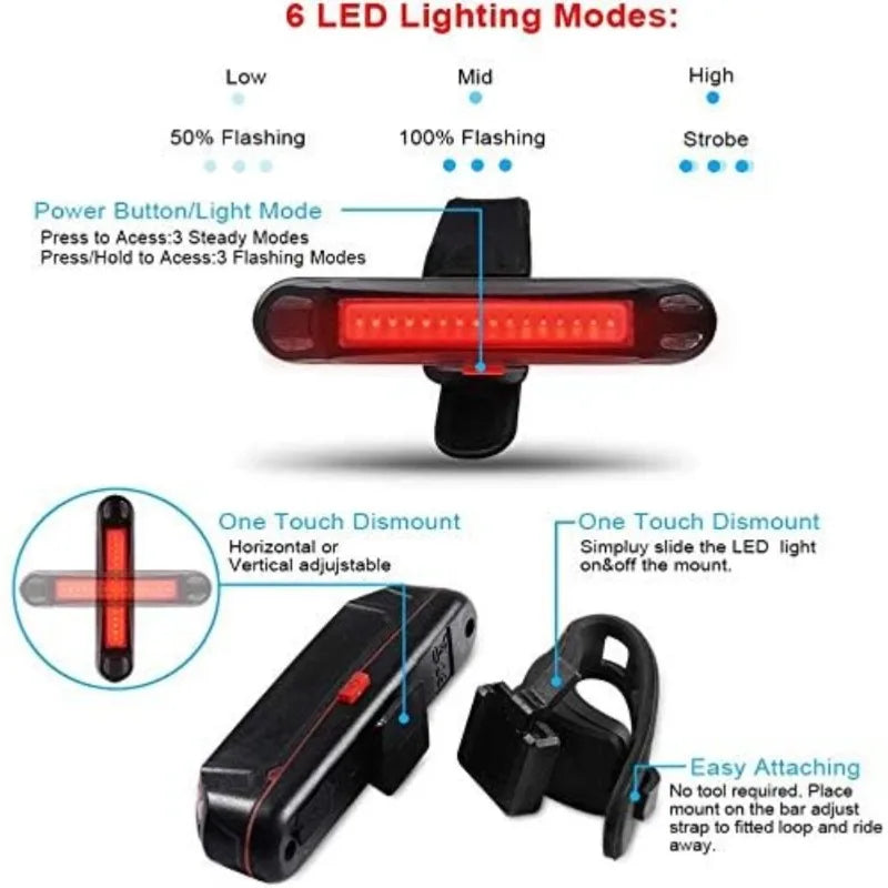 Waterproof LED Bike Light Set – USB Rechargeable Front & Taillight Bike Light Set Qme
