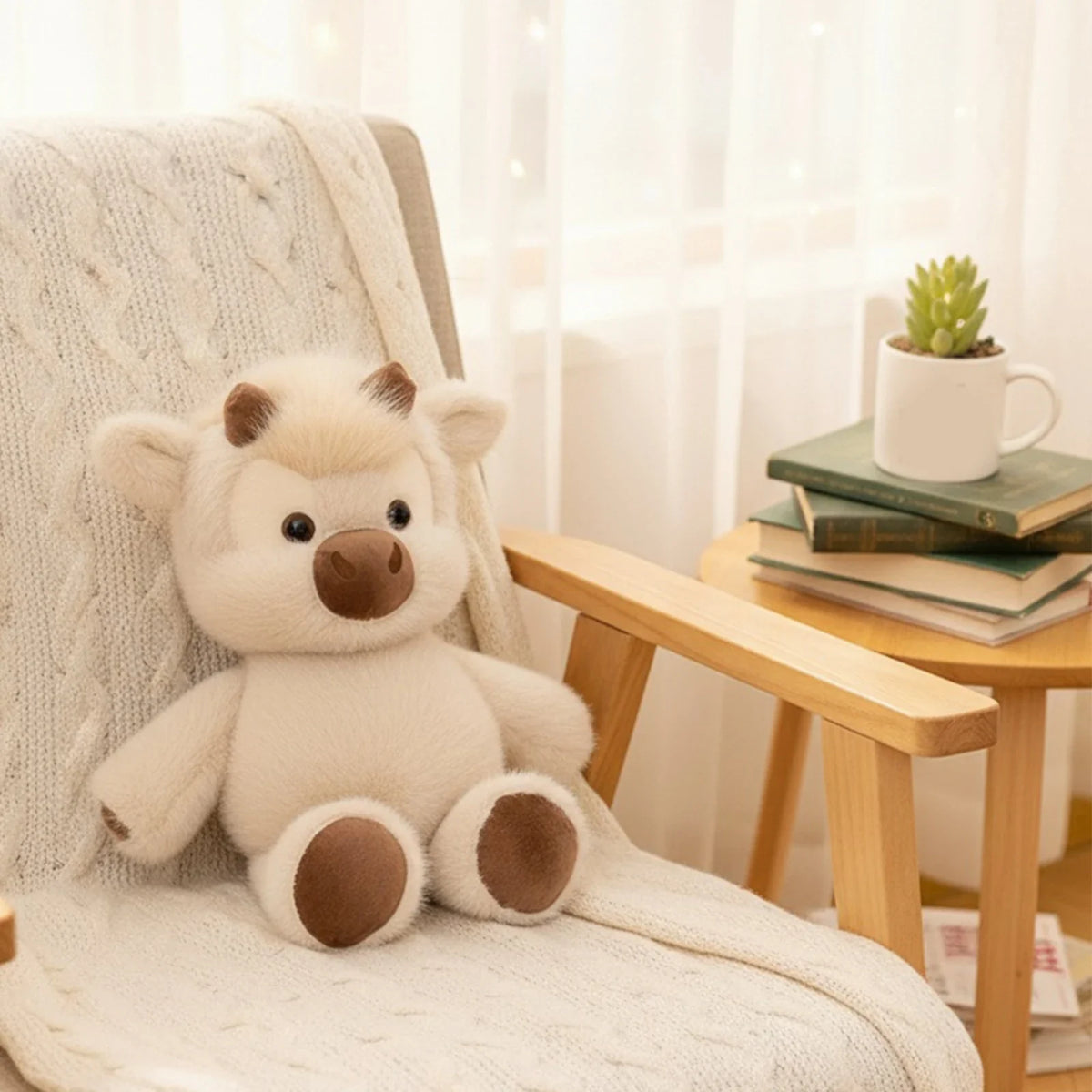 Highland Cattle Plush Toy – Kawaii Stuffed Cow 17" Soft Stuffed Animal Plush Qme